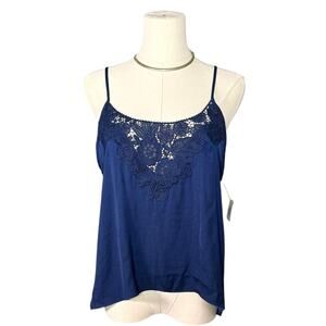 In Bloom by Jonquil Lace Trim Nighty Cami Top | Navy Blue Sleepwear | Medium NWT